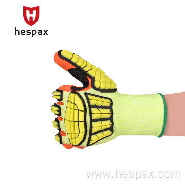 Hespax Nylon Nitrile Anti-cut Anti-impact Construction Glove